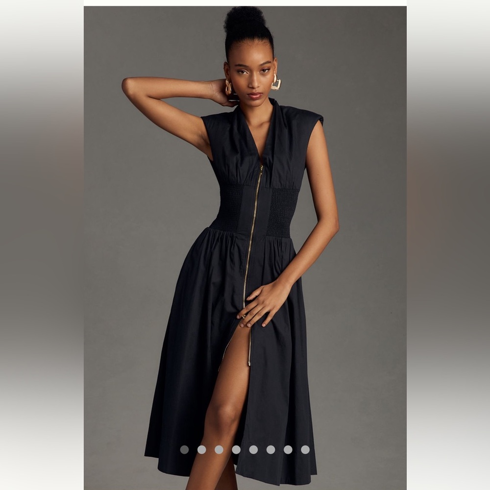 NWT Anthropologie Tommie Cap Sleeve Smocked Zip Up Dress